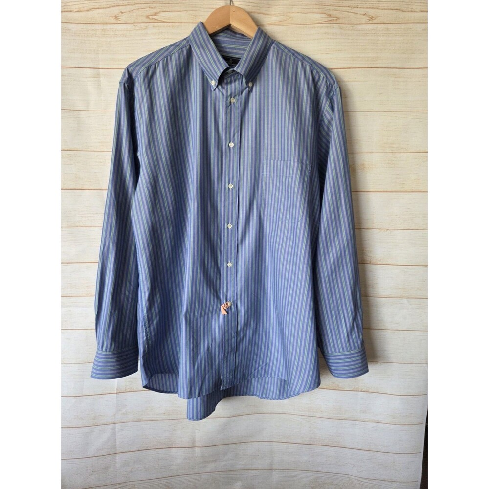 Les Copains Men 100% Cotton Striped Button Down Shirt Size 42 Made in Italy